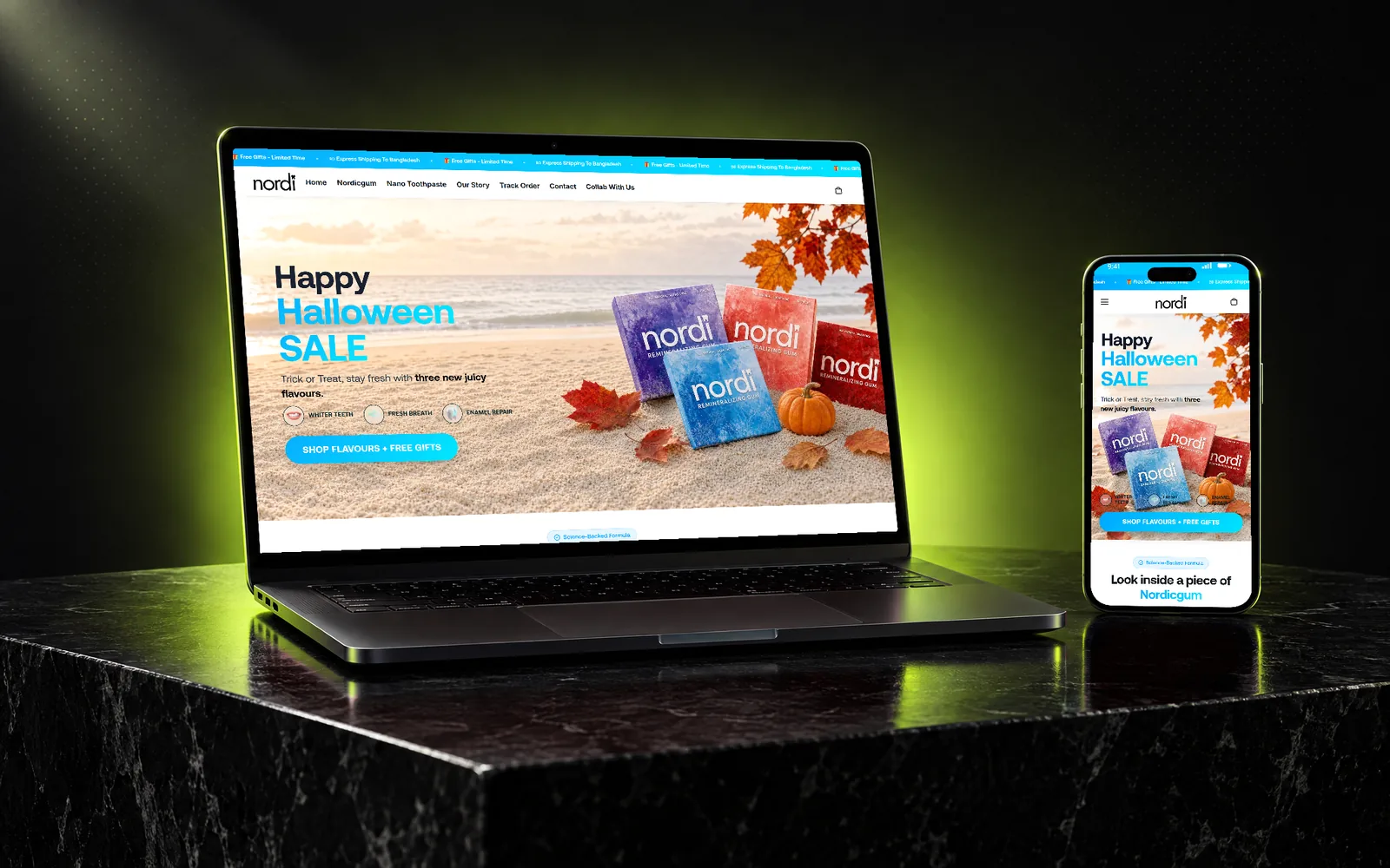 Nordic Gum USA Shopify store shown on a laptop and phone
