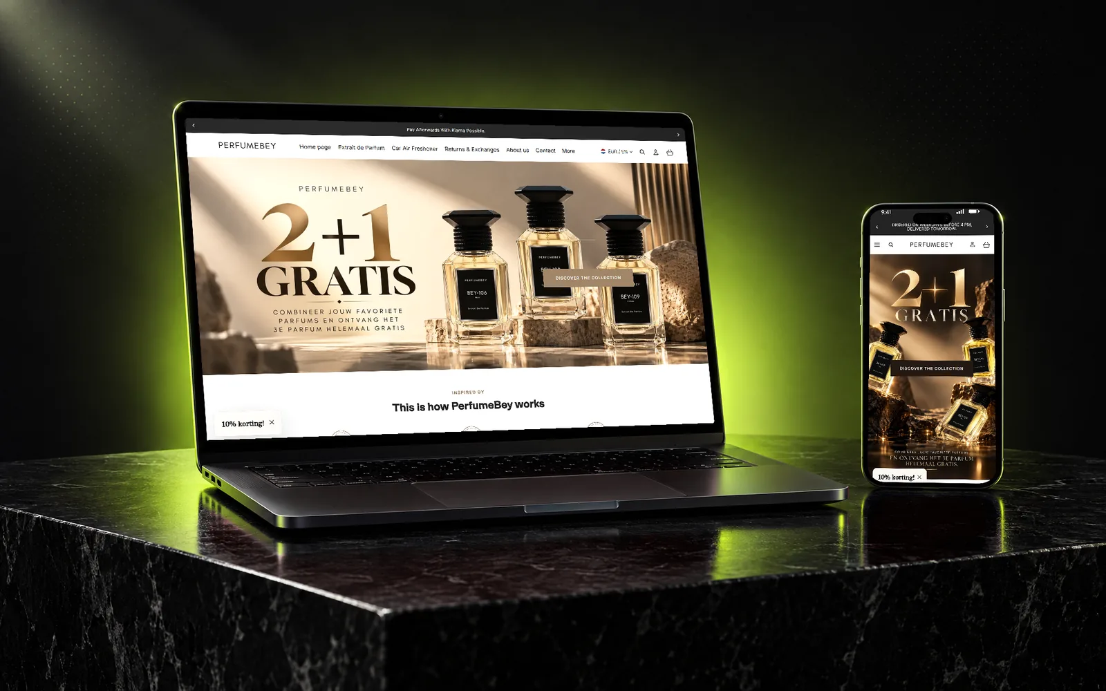 PerfumeBey Shopify store on laptop and phone